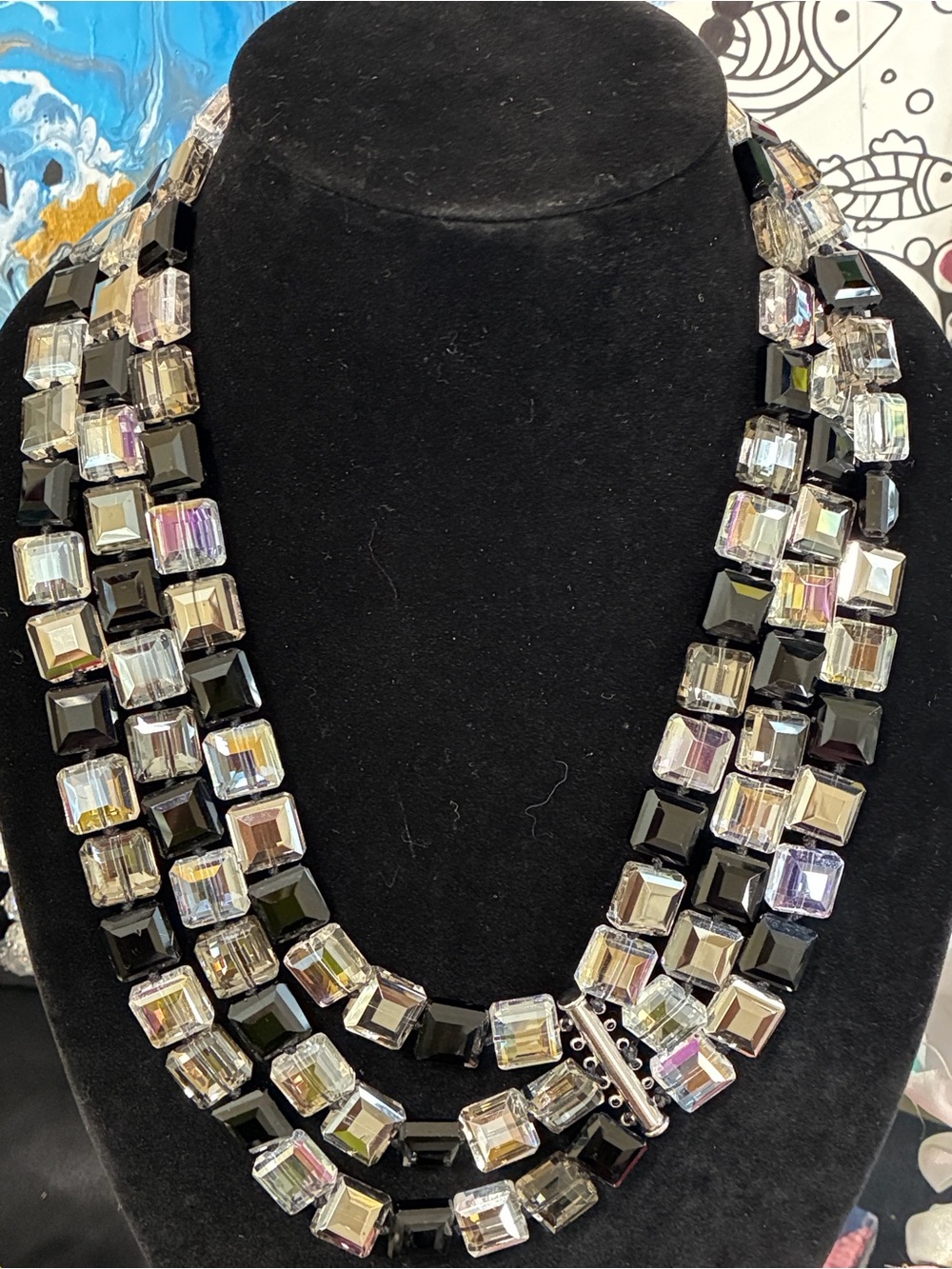 Multi-Row Black and Iridescent Statement Necklace - Women Jewelry